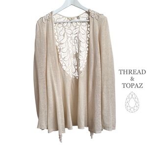 Anthropologie Knitted & Knotted Cardigan Linen Blend Lace Sweater Large